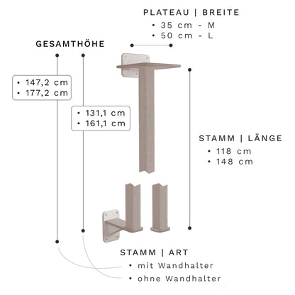 Vollpfosten schwebend | KLETTER-KRATZSTAMM aus Sisal für Katzen - Kratzsäule 78cm, 98cm, 118cm, 148cm